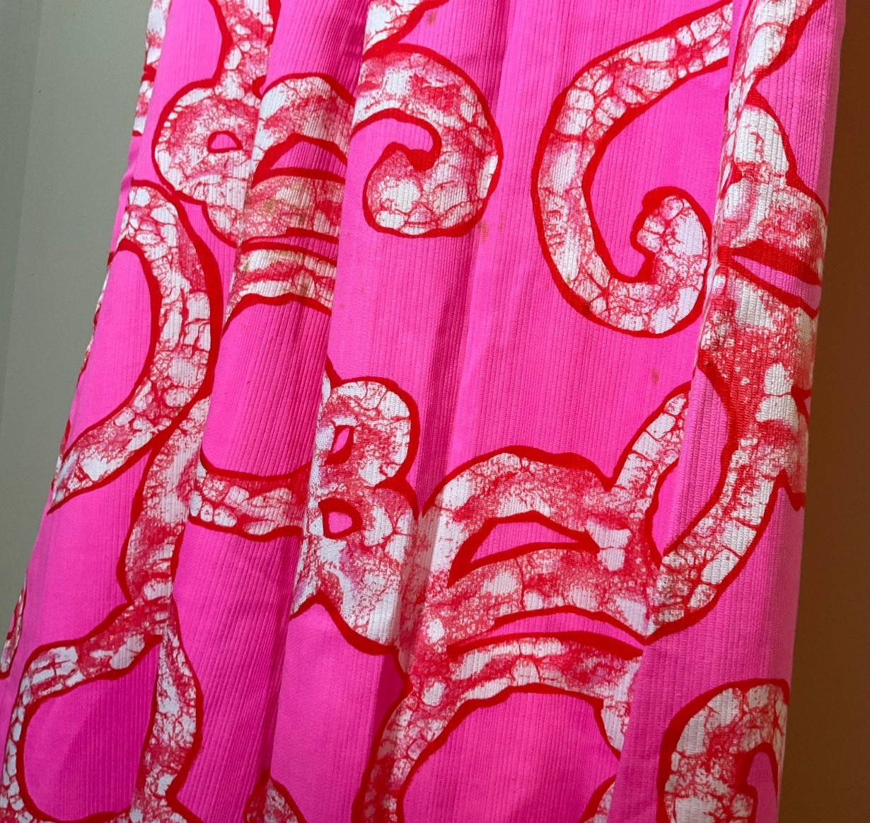 HOALOHA HAWAII 1970 VINTAGE ABSTRACT PINK/RED MAXI DRESS EXC.20” BUST NO SIZE