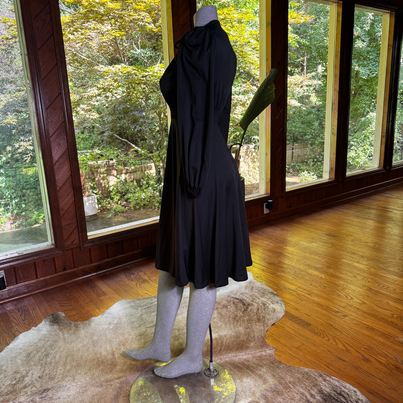 Vintage 70s Young Edwardian by Arpeja Smocked Black Dress Gothic Romantic Small