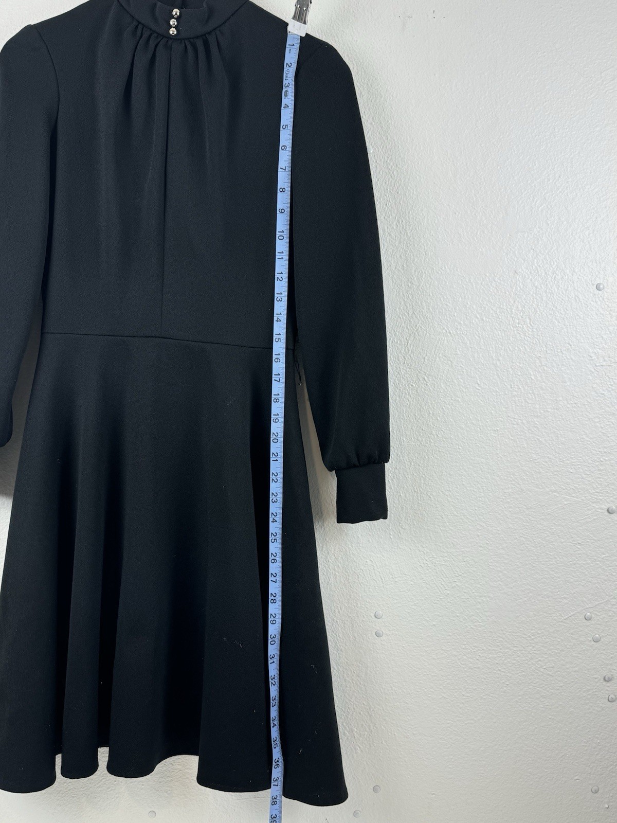 Vintage 1970s Montgomery Ward Black Dress High Collar Chest Cut Out