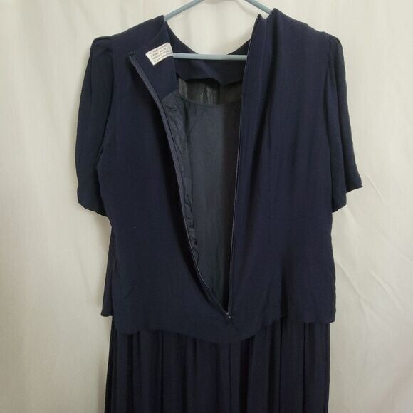 KSL Karin Stevens Dress 14 Vtg Navy Blue Mother Bride Formal sequins eveningwear