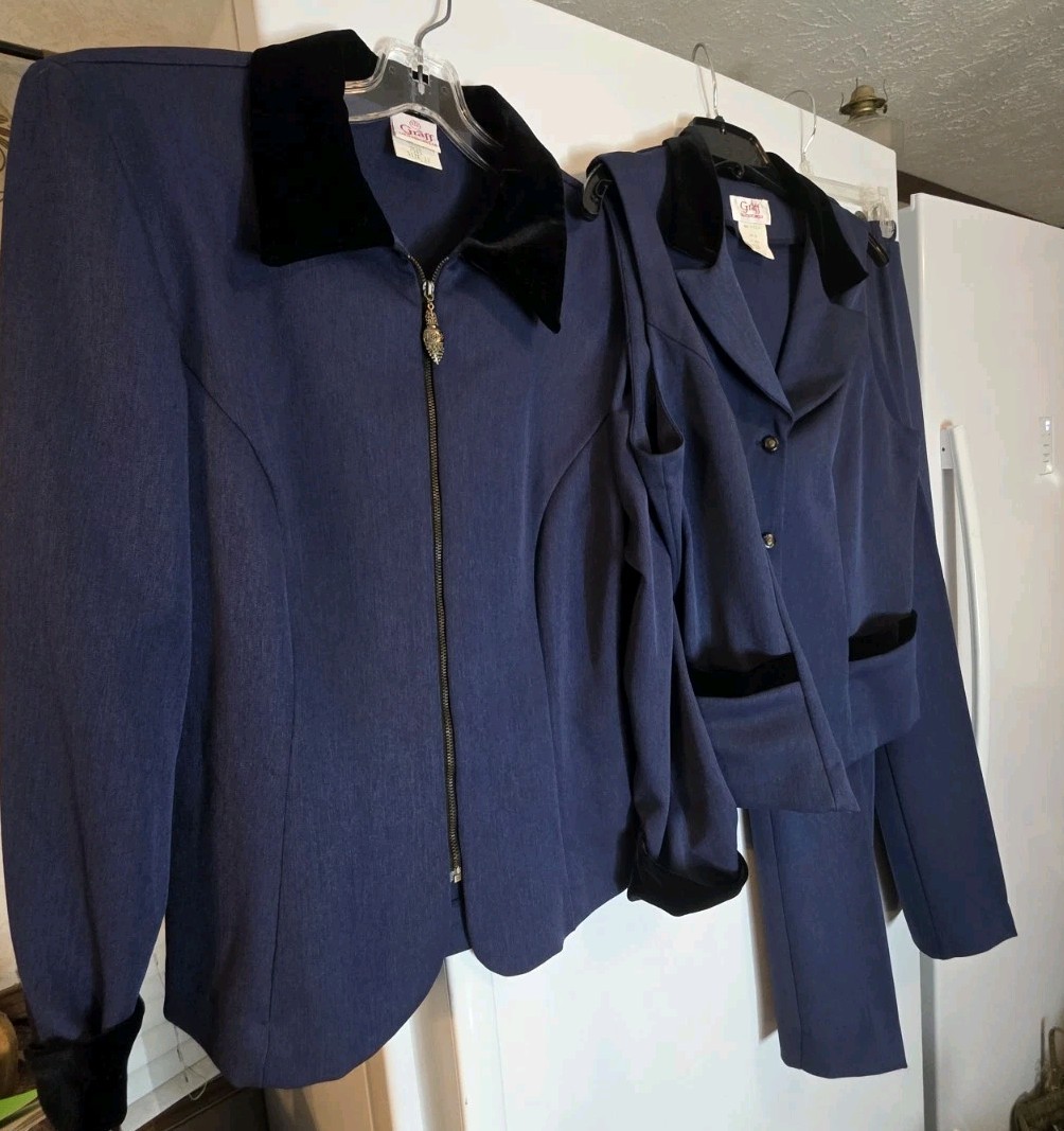VTG Graff Californiawear 3 Piece Pant Suit Set Size 12 Navy Velvet Collar 70s…