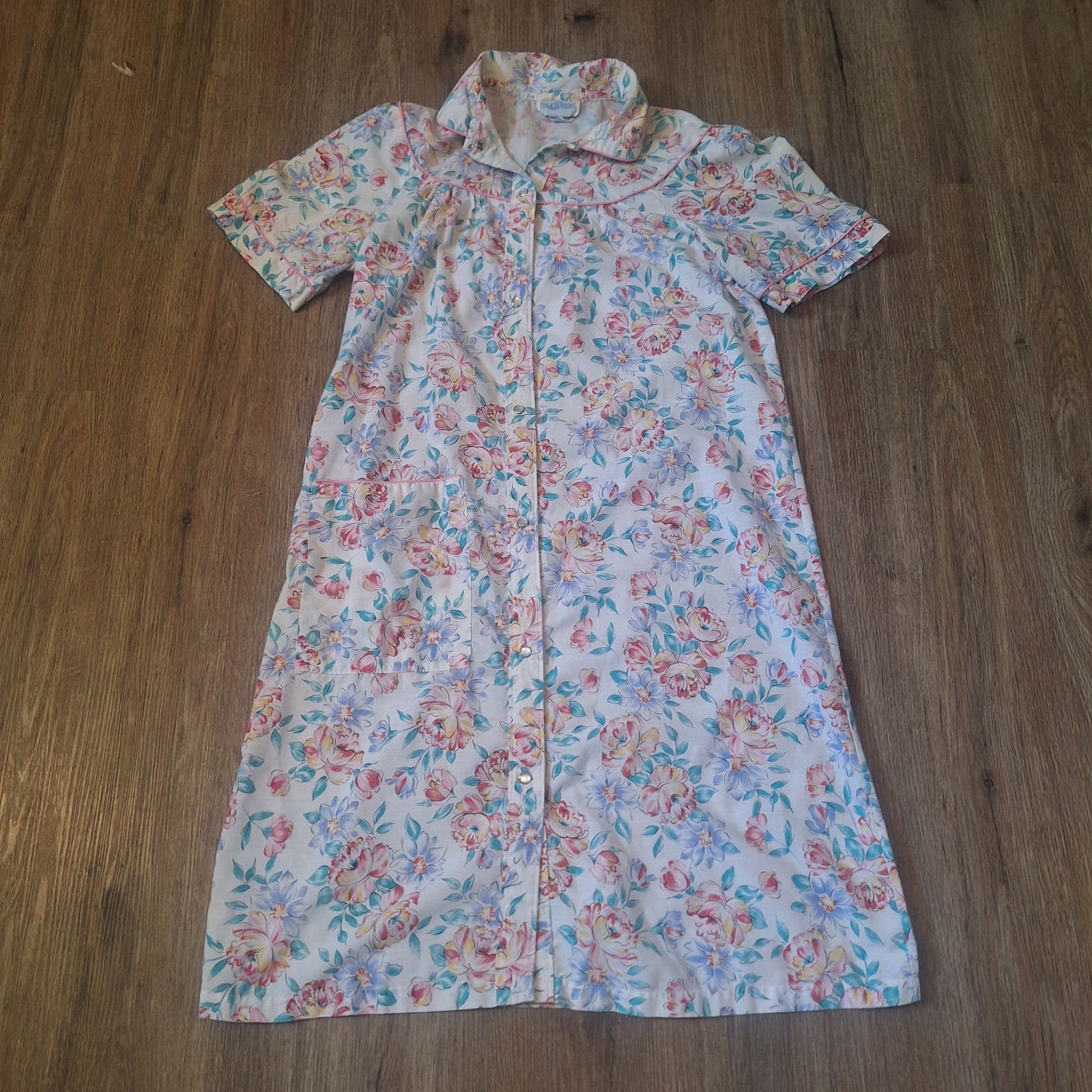Pearl Snap Granny Core Housecoat House Dress Sz S Vtg Cottage Mumu Bloomcore
