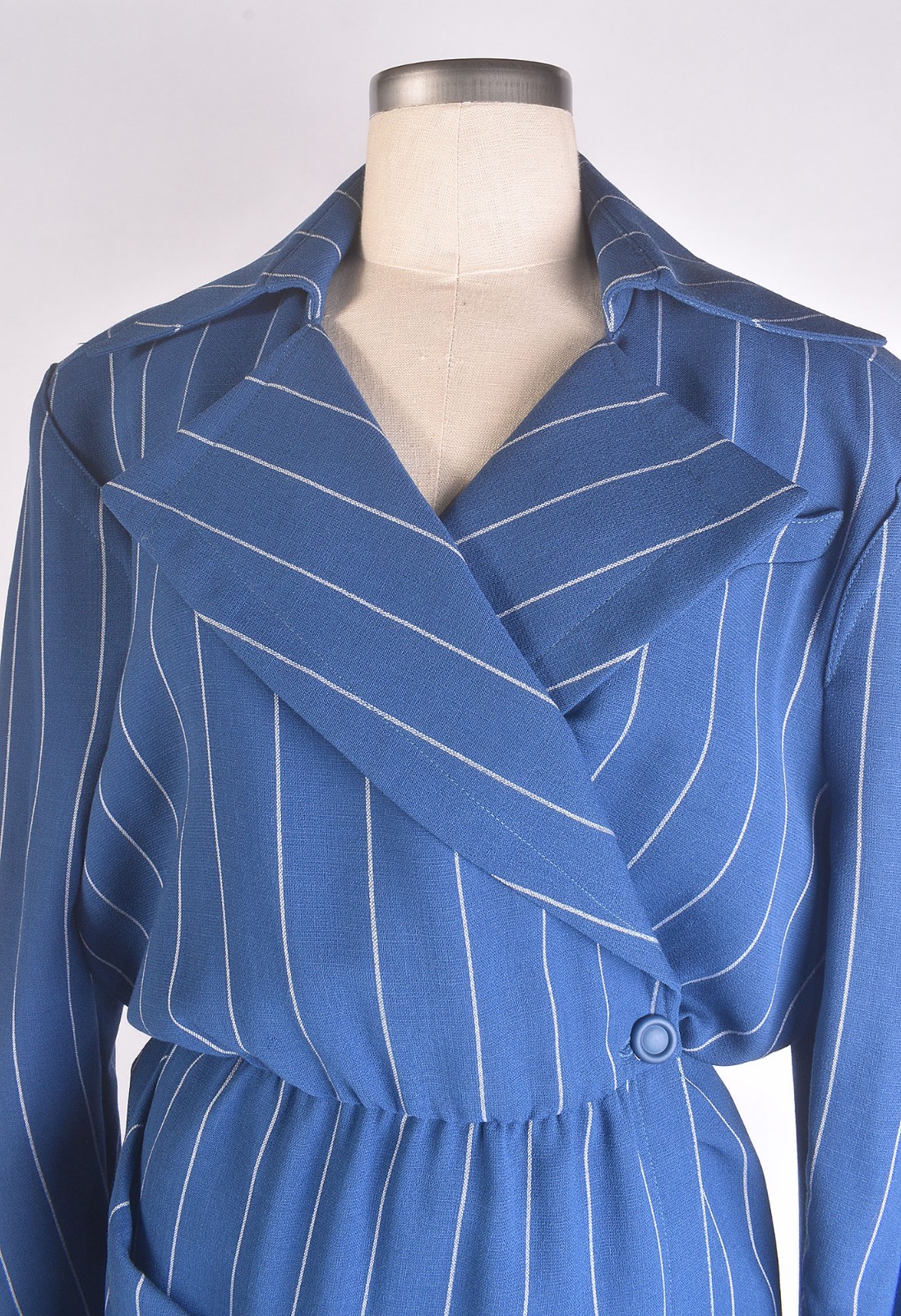 Vintage 80s THIERRY MUGLER Pinstriped Asymmetric Avant Garde Jacket Style Dress