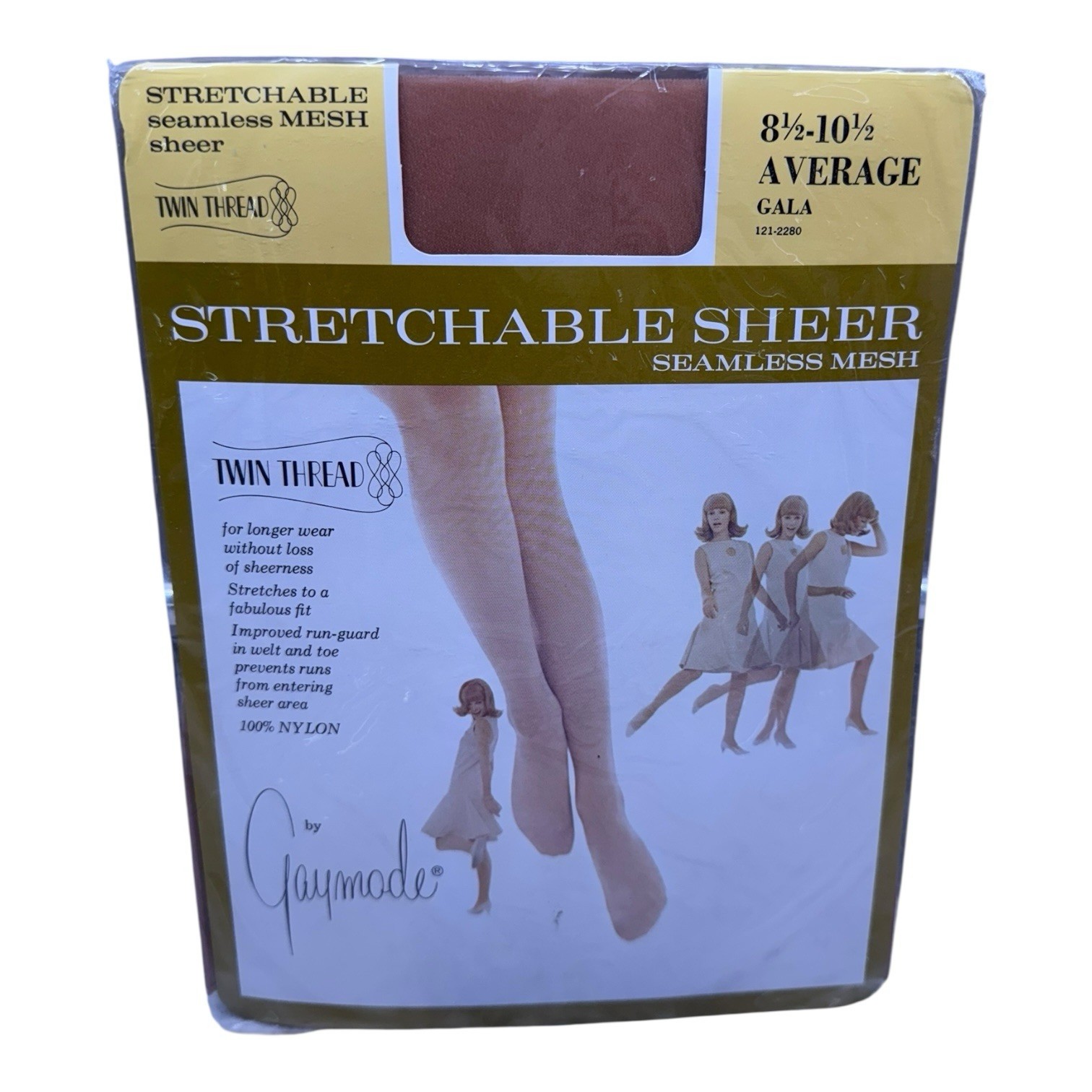Vtg Gaymode Twin Thread Seamless Sheer Nylon Stockings 8 1/2-10 1/2 Average Gala