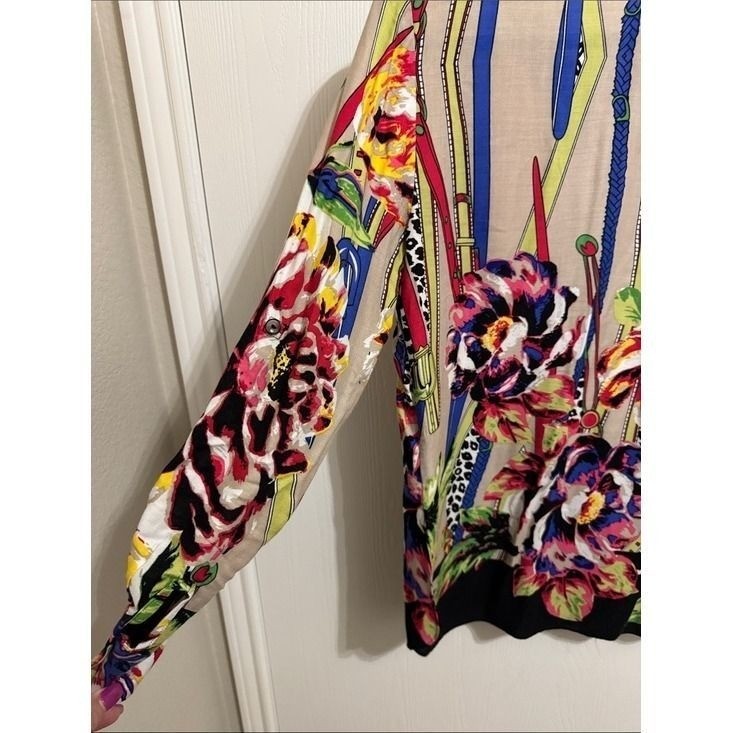 Vintage Mischa Vibrant Floral Button Down Tunic Long Sleeve Blouse Women’s Small