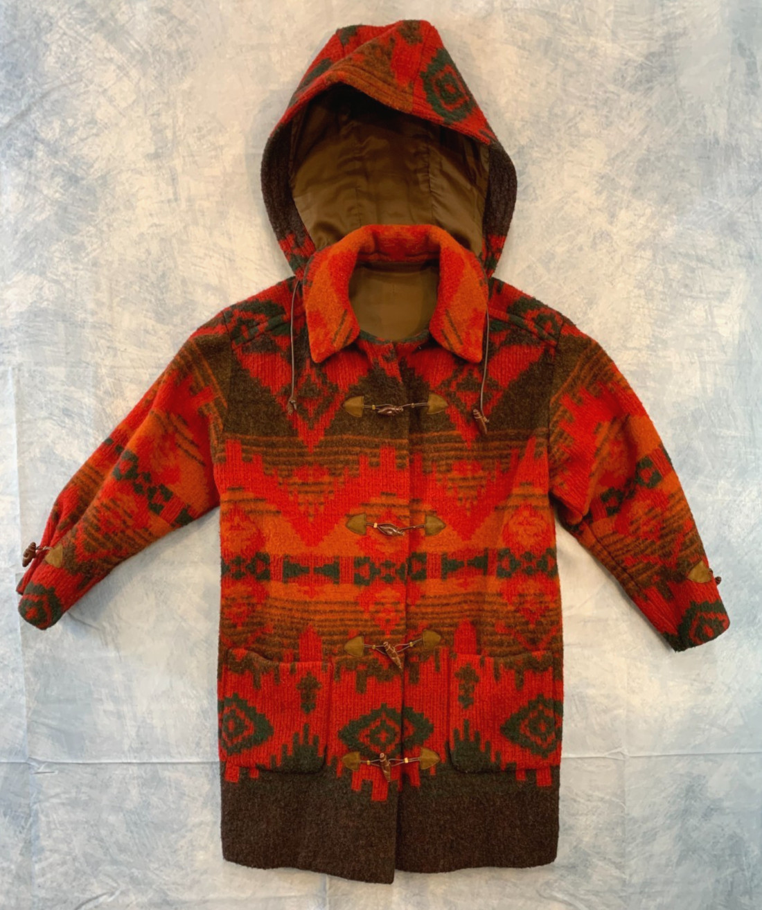 VTG Woolrich Wool Southwestern/Aztec Blanket Coat W/Hood No Tags Medium