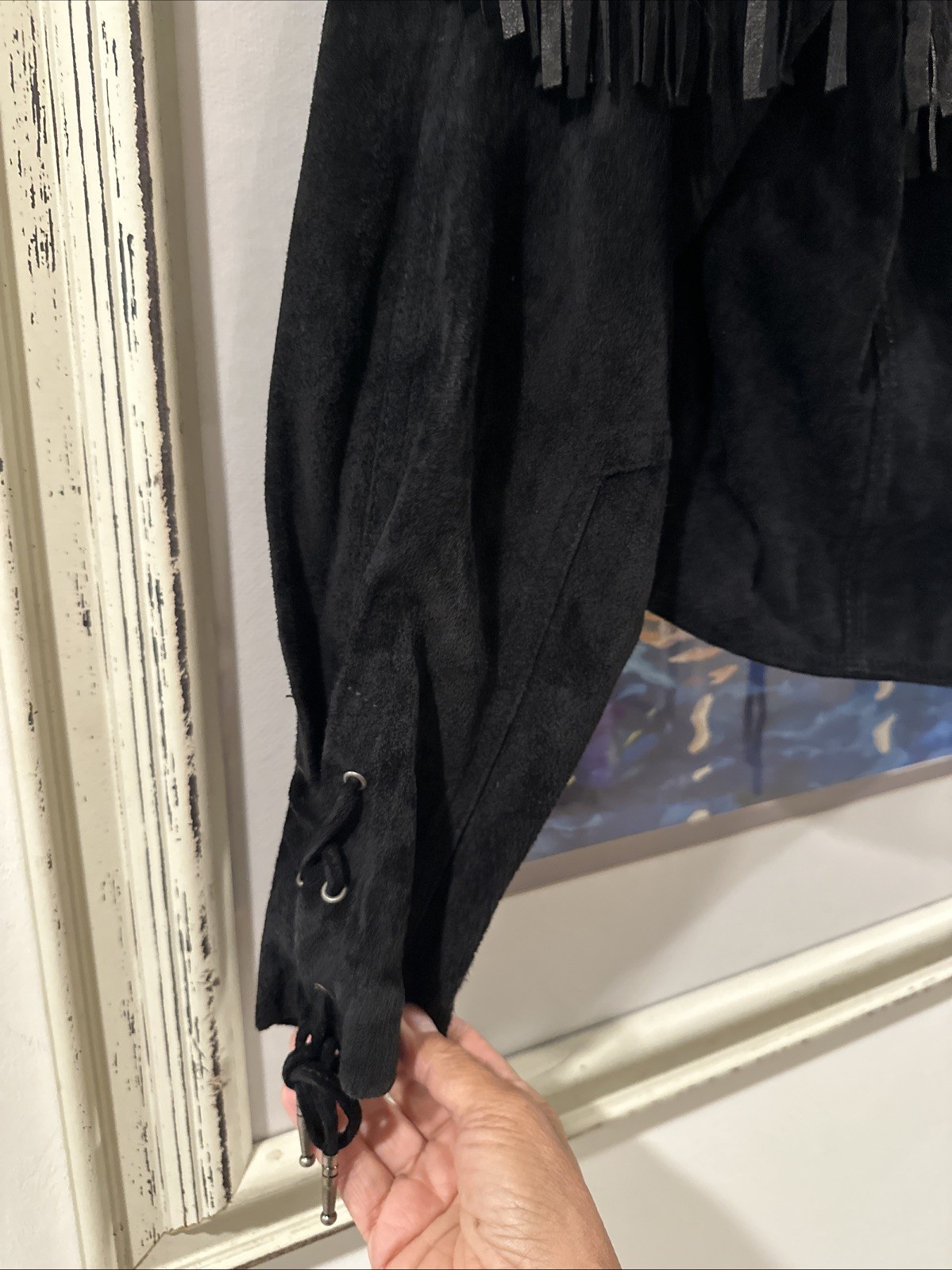 Global Identity Leather Jacket Western Rodeo Fring Black Sz L Rn 54163
