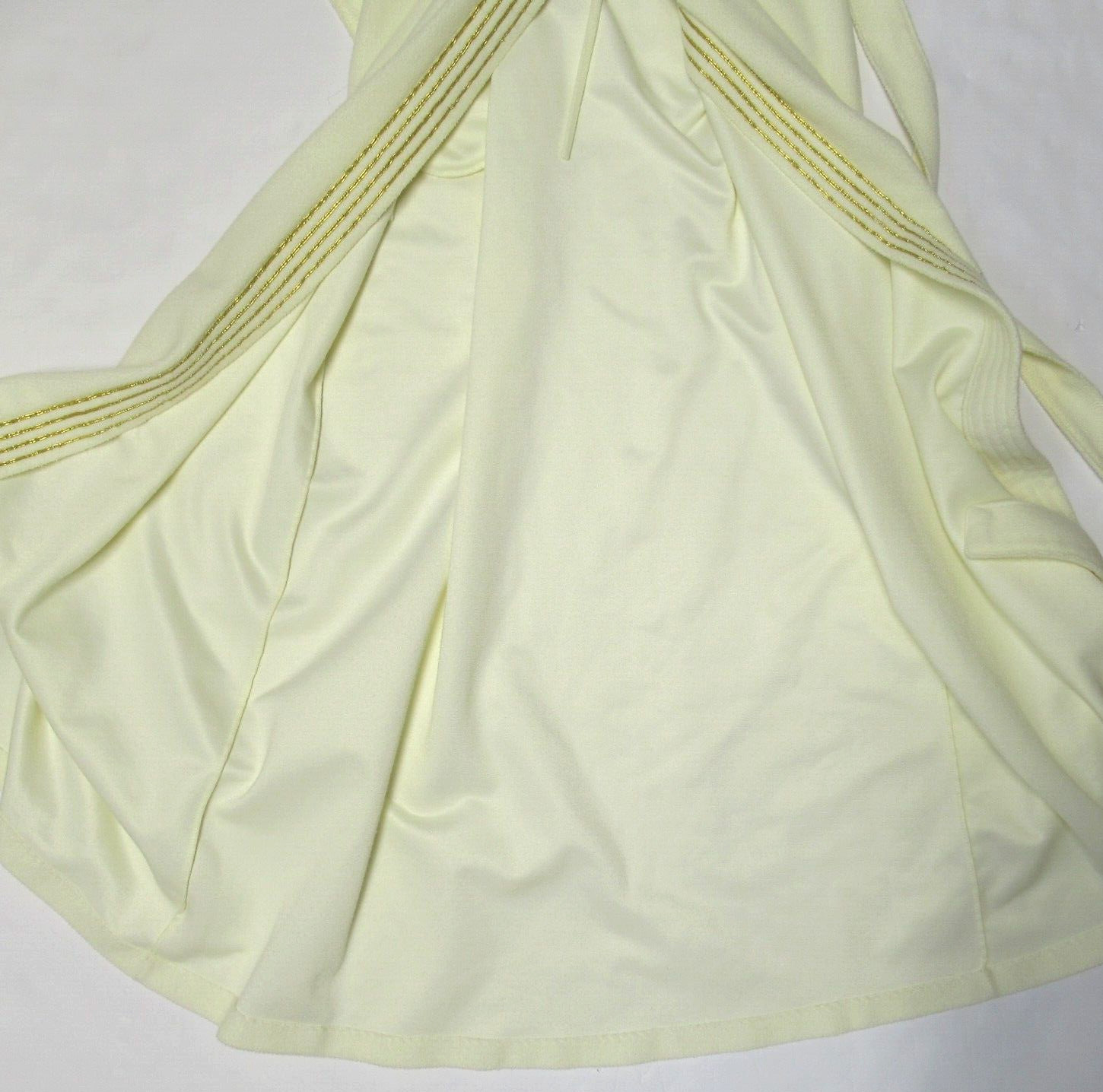 Vintage SEARS Cream Robe Gold Metallic Trim Belt SMALL 3/4 Sleeves At Home Wear