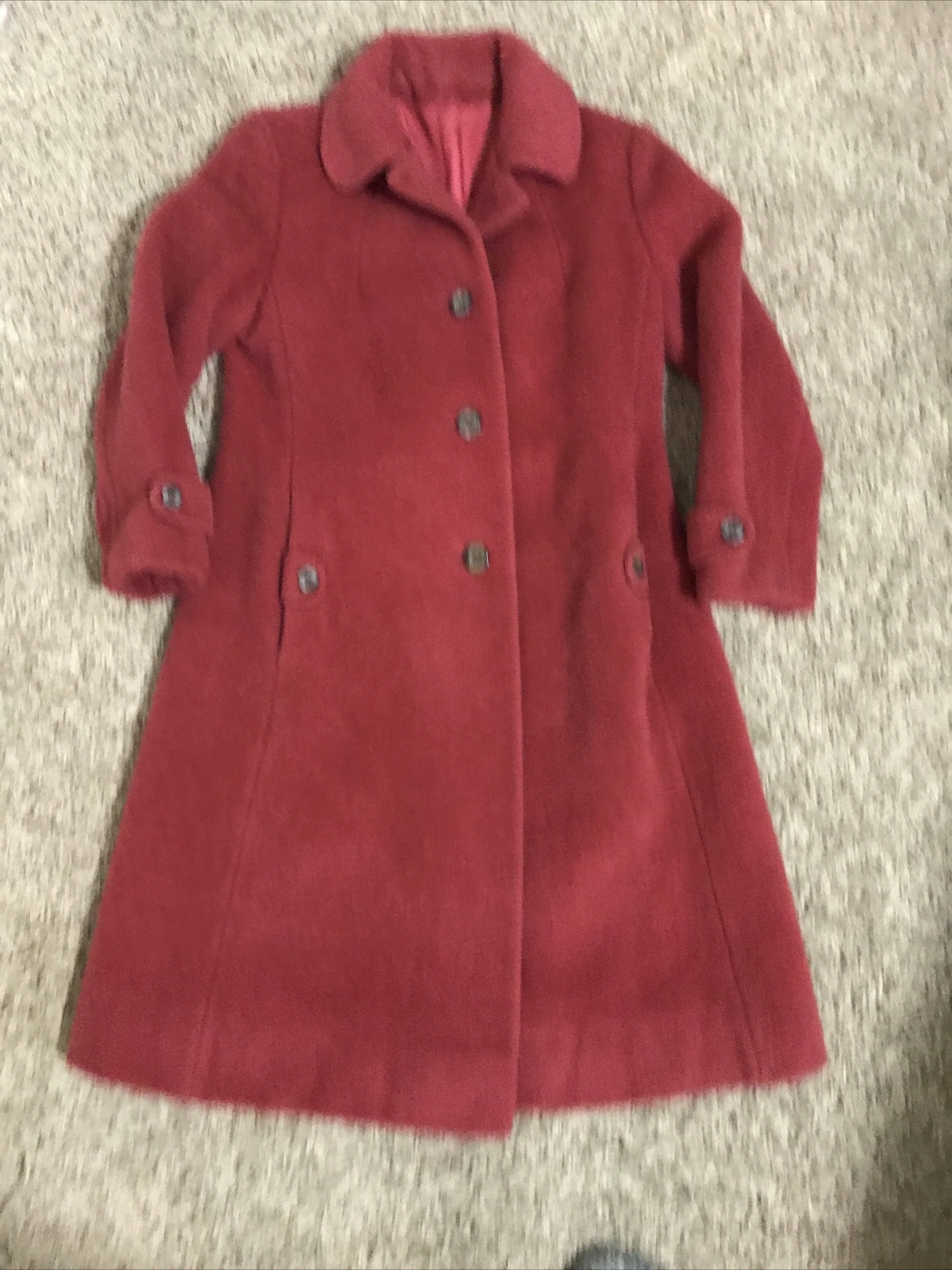 Forstmann Fabrics Vintage Cranberry Red 100% Wool Classic Fitted Coat Size S/M