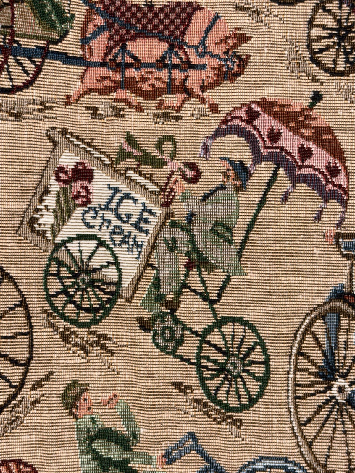 VTG Tapestry Full Zip Vest Victorian Novelty Italian Bicycle Ice Cream Size XL