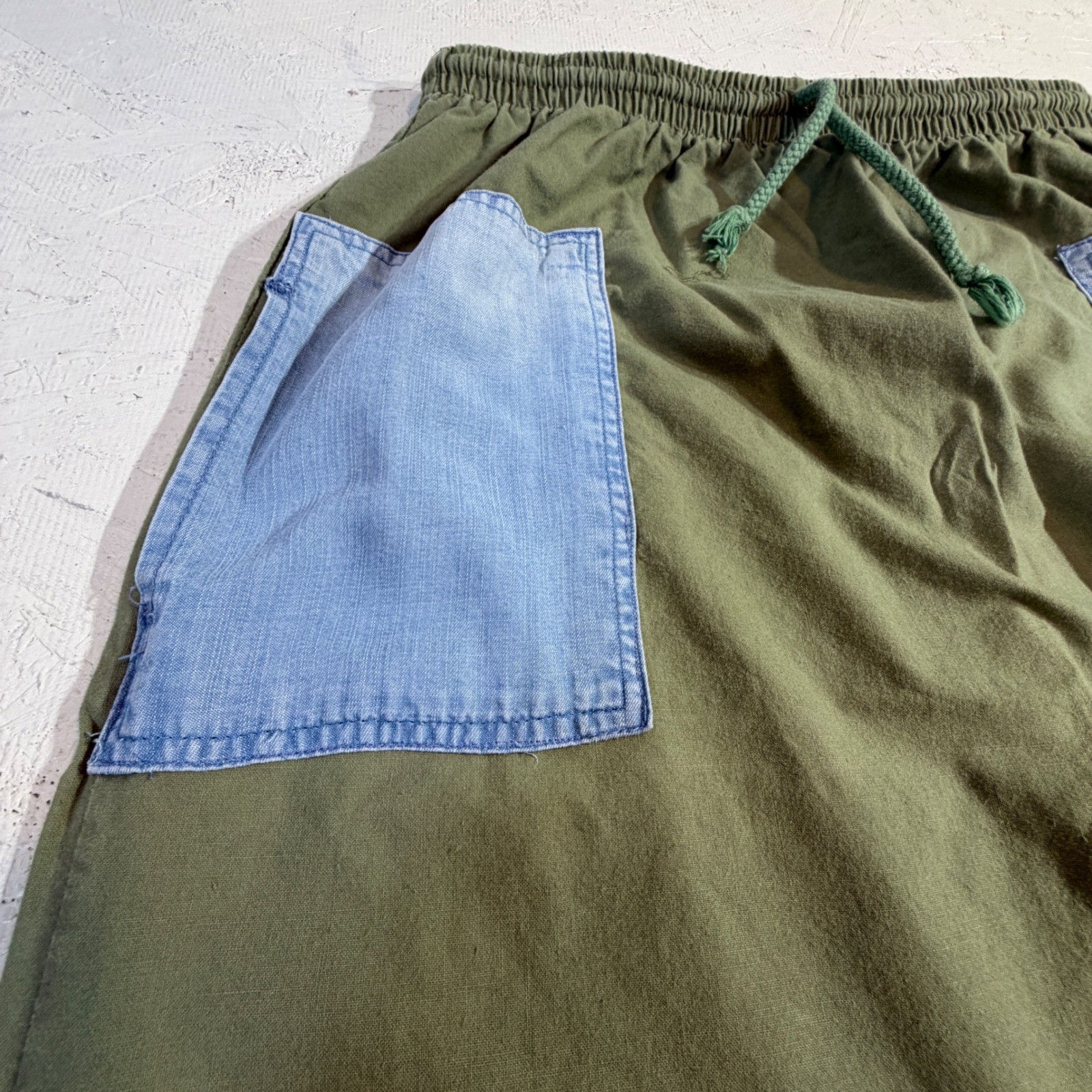 Wellington Court Cotton Skirt – OS Green Denim Patch Upcycled