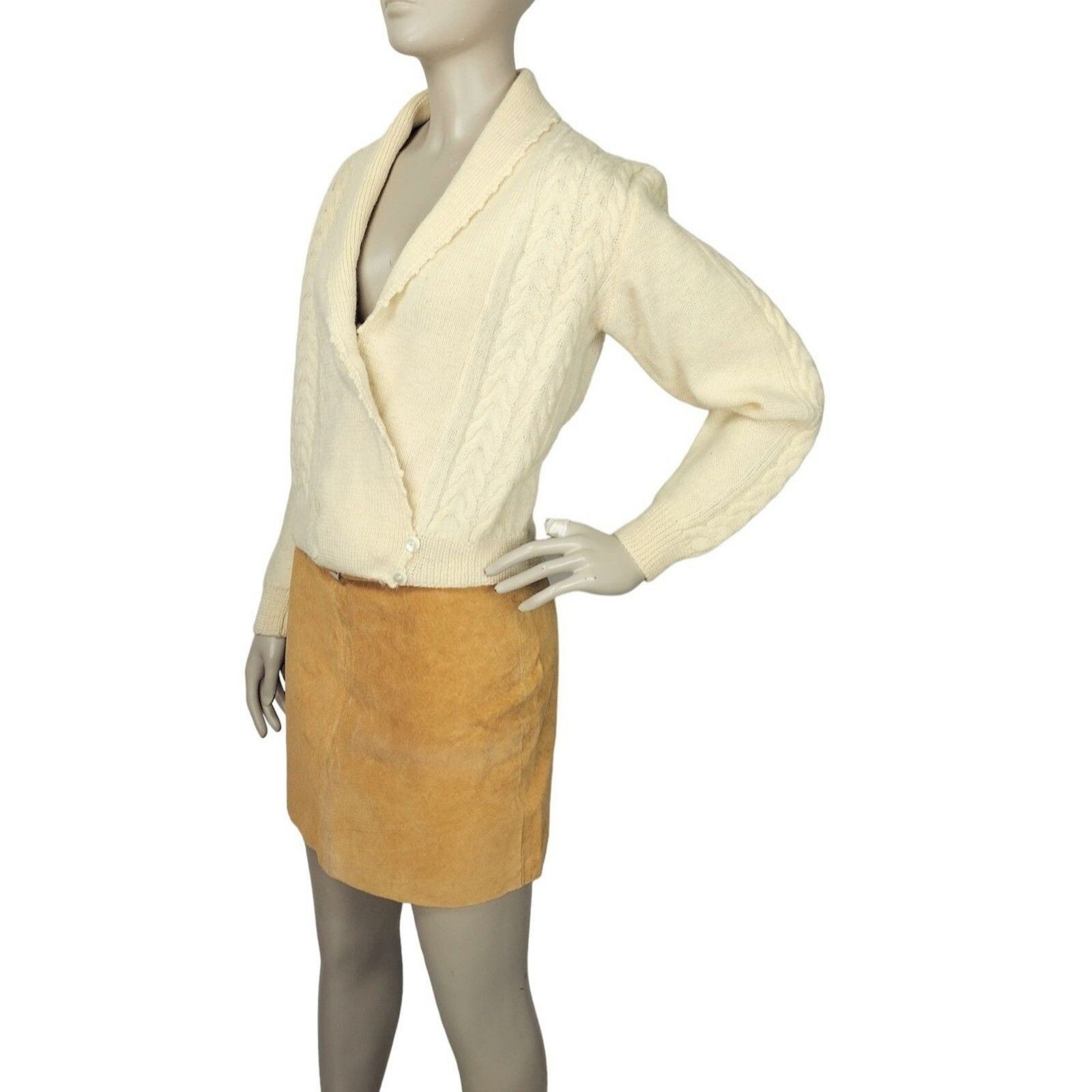 Vintage 70s Alpenblick Alpaca Wool Blend Cable Knit Shawl Neck Surplice Cardigan