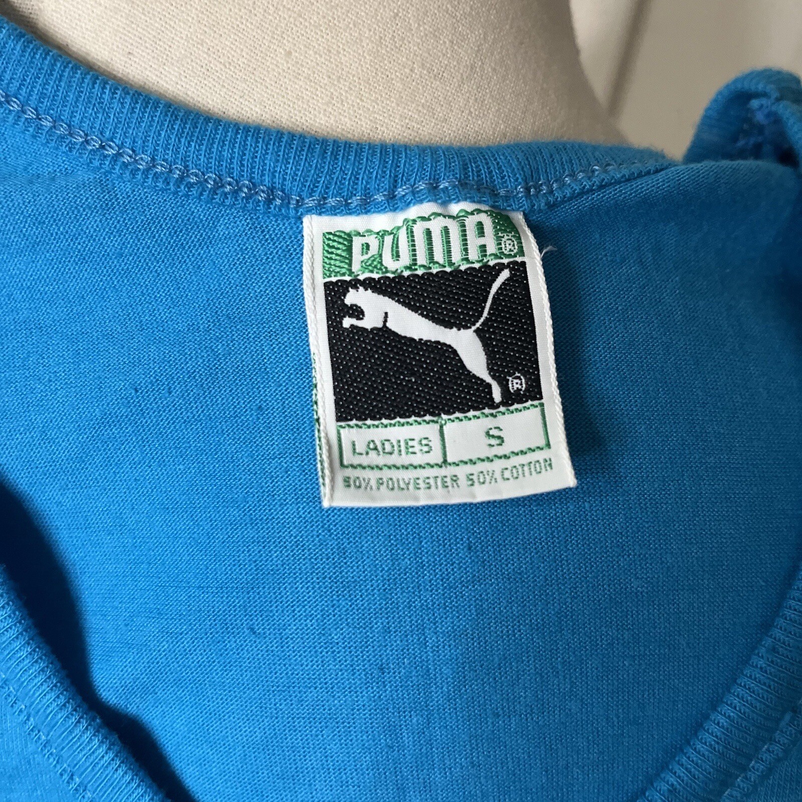Vintage 80s Puma Blue Sporty Logo Womens Tank Top Athleisure Work Out