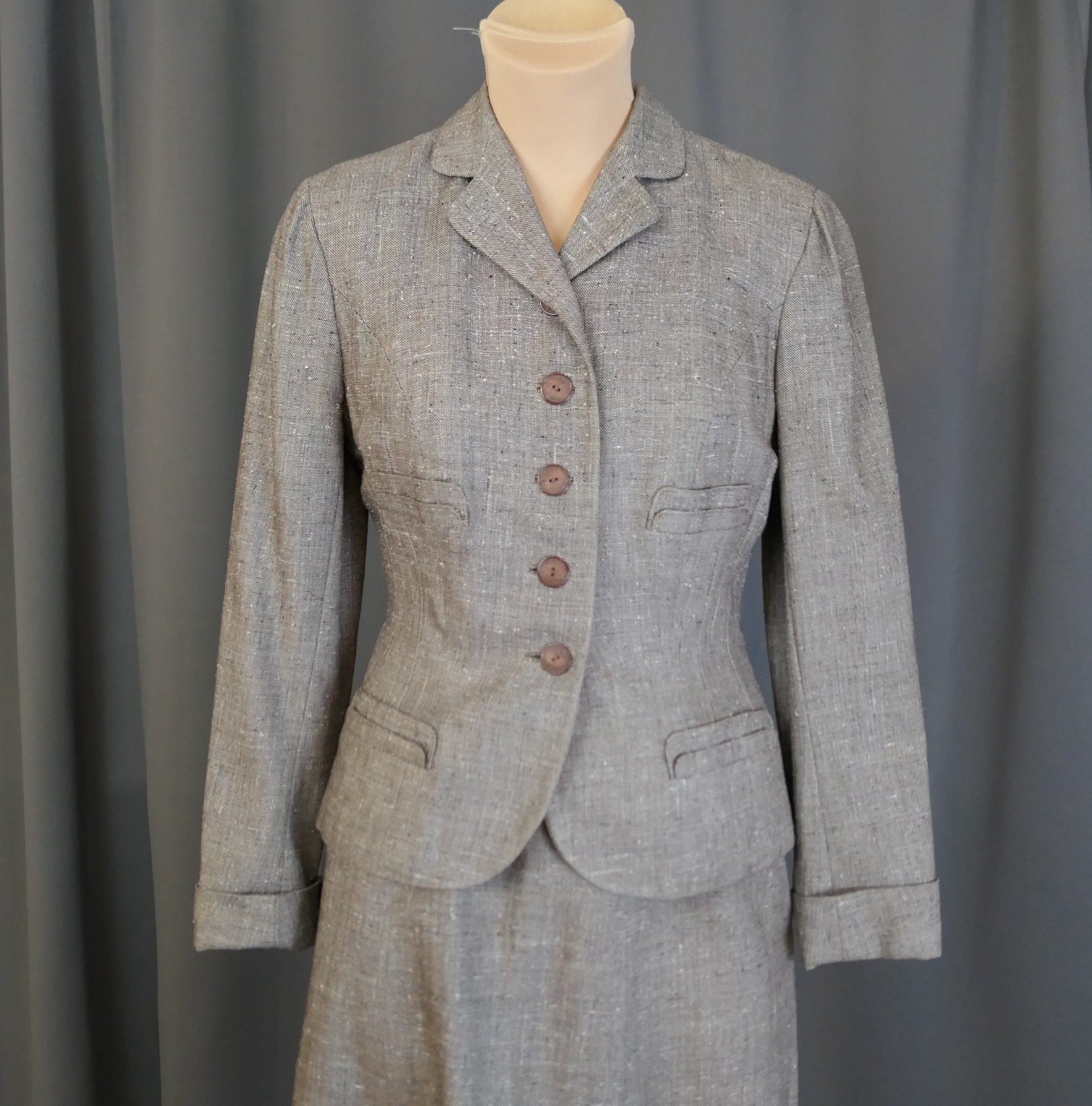 Vintage 1950s Tailored Brown Suit Jacket, 33 bust Junior Size, + damaged skirt