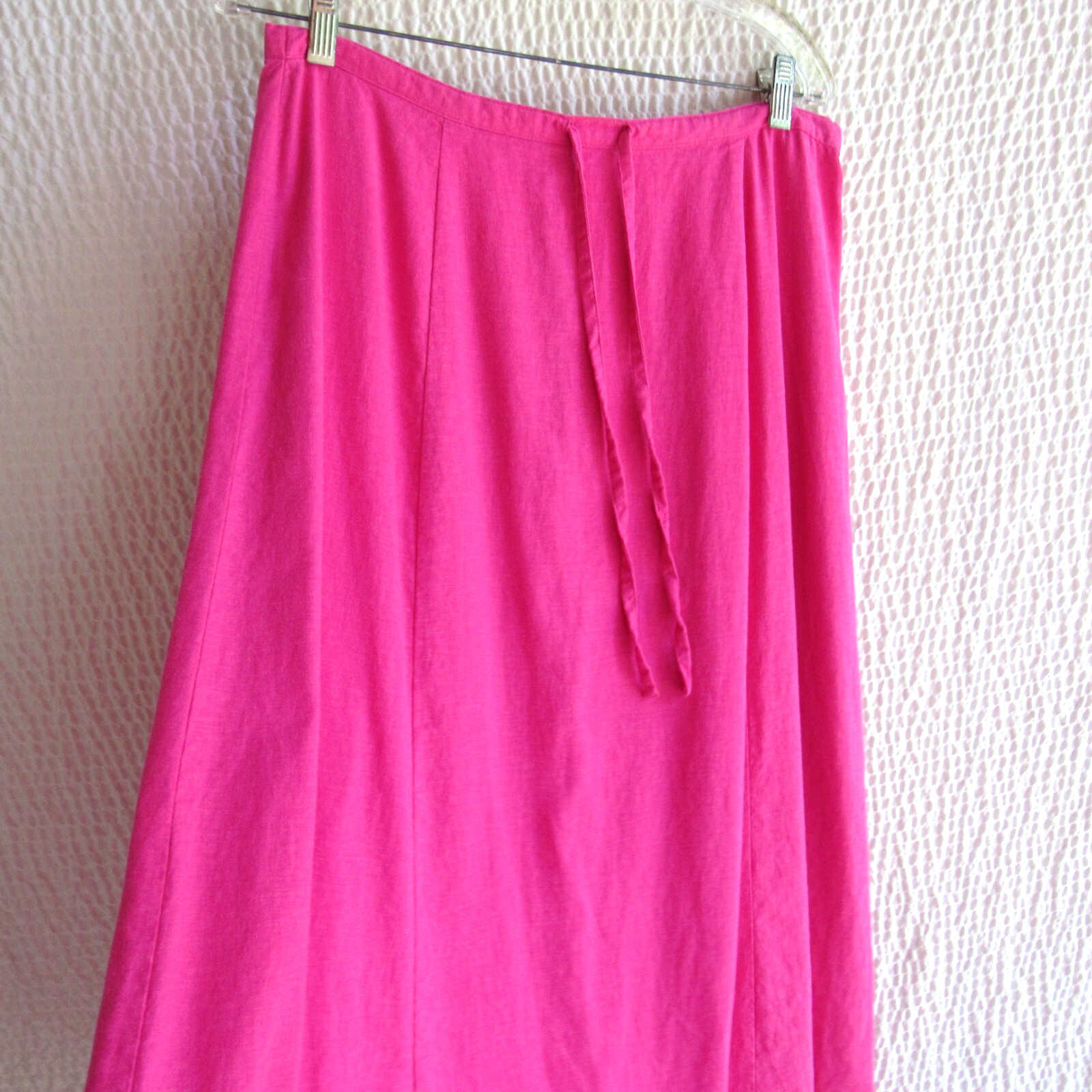 Hot Solid Pink Skirt M Linen Swing Aline Zip Up Back Waist 32 Midi Lino Vintage