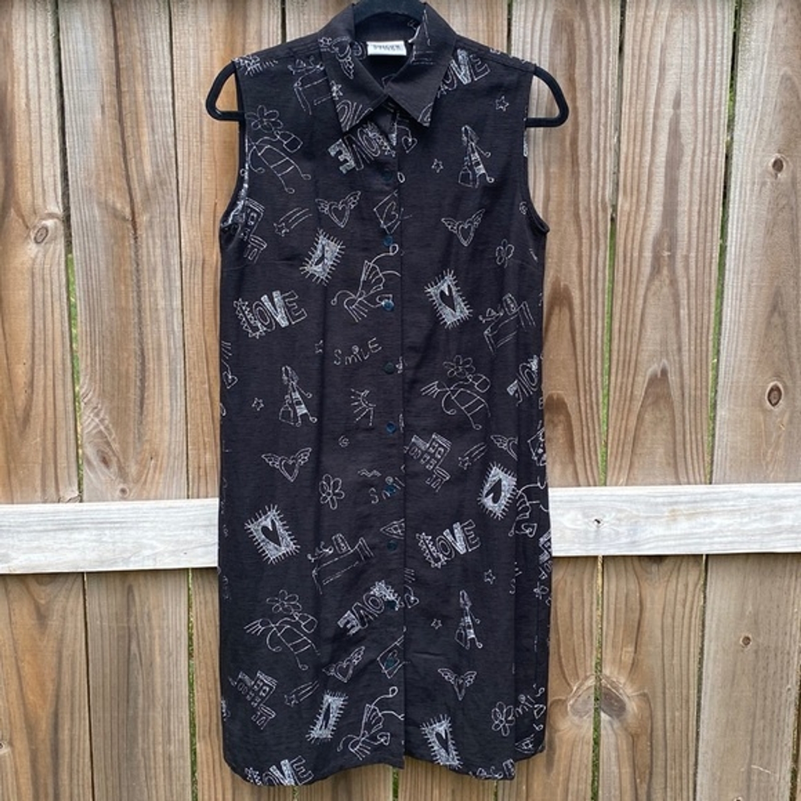 Vintage Chico’s Design Silk Linen Doodle Artsy Dress
