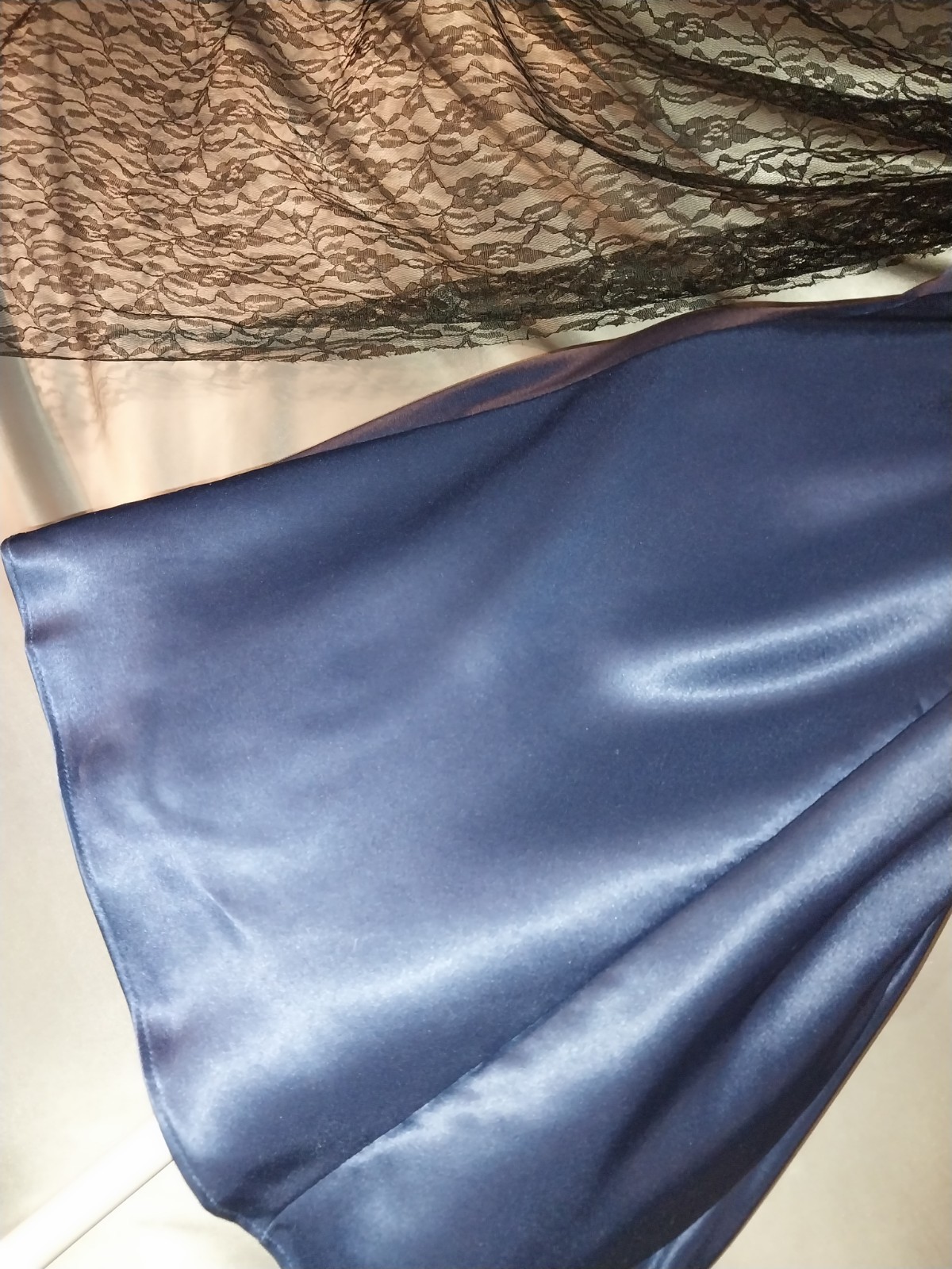 VTG SATIN SHINY IMPORT BLUE GLAM SLIP DRESS NIGHTGOWN BABYDOLL VAK MODE 80S M