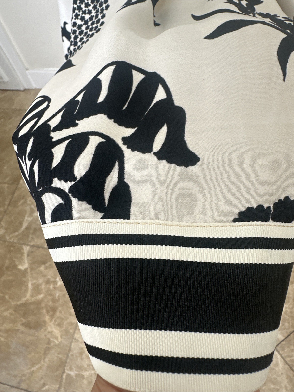 Geoffrey Beene 60s Black & White Silhouette Floral Print Empire Babydoll Dress S