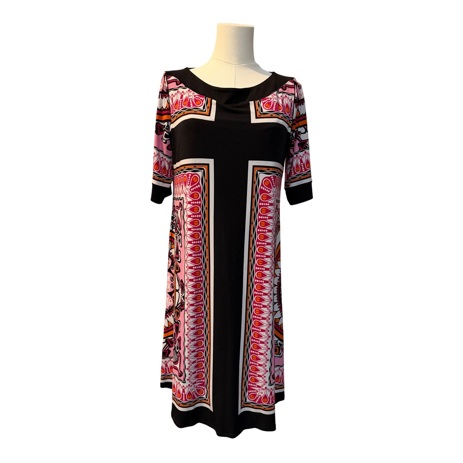 Eva Varro Womens Geometric Print Shift Dress Black Artsy Stretch Retro Large