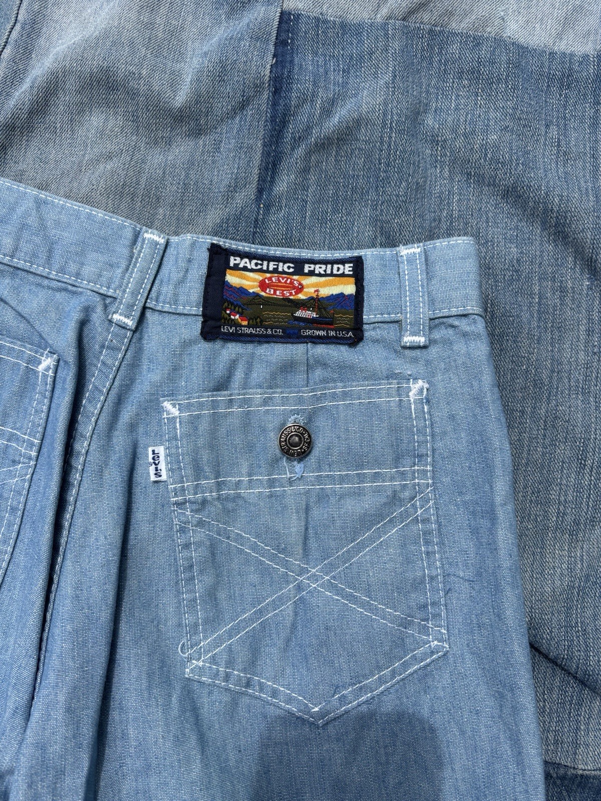 Vtg 1970s Levi’s Pacific Pride Womens Western pincheck Pants 26×31 White Tab