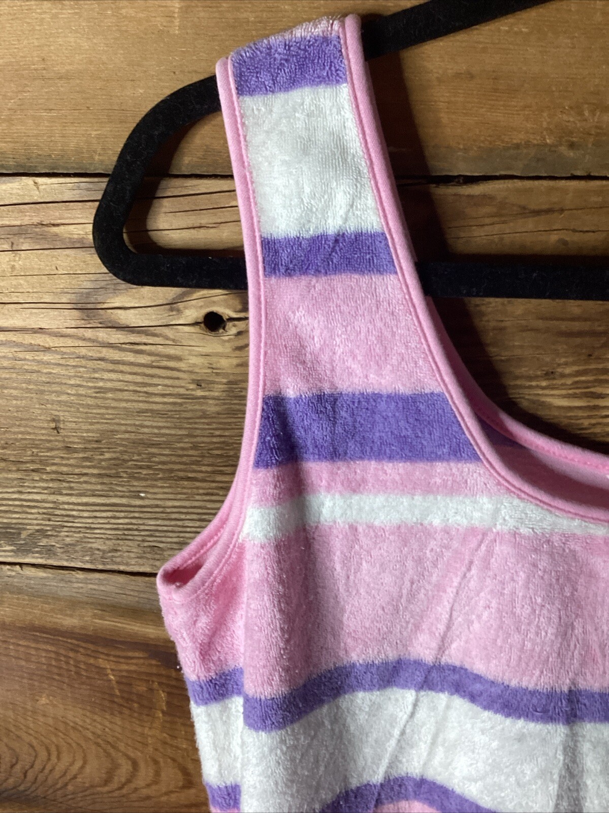 Vintage Terry Cloth Tank Top Banded Waist Purple Pink White Stripe size M/L