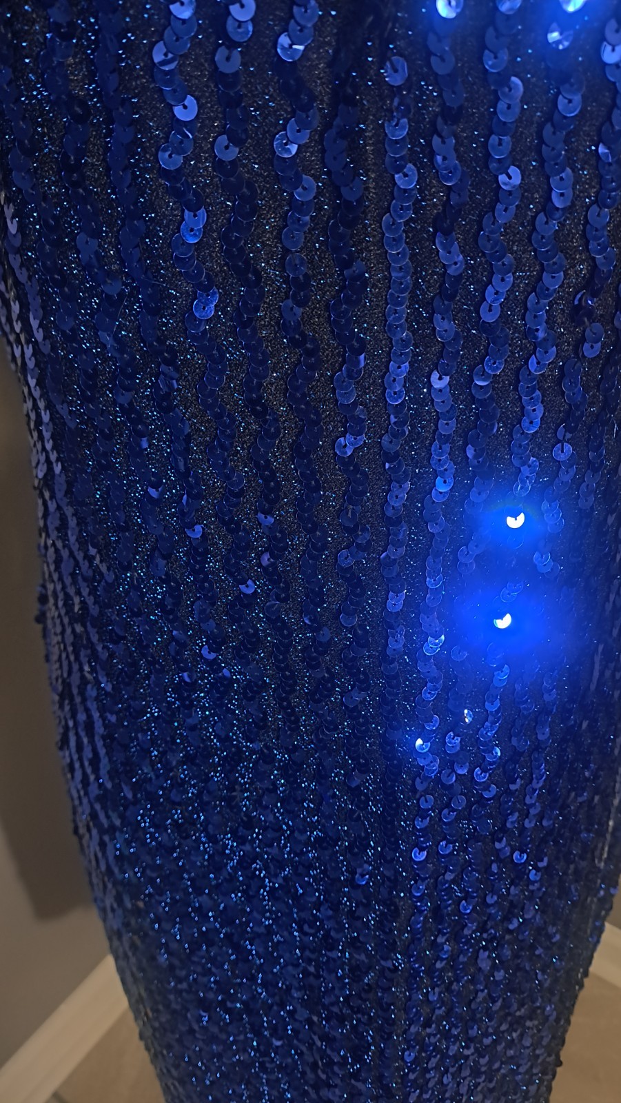 Vintage 1980’s Glenrob Blue And Black Sequin Midi Dress With Cutout On Chest