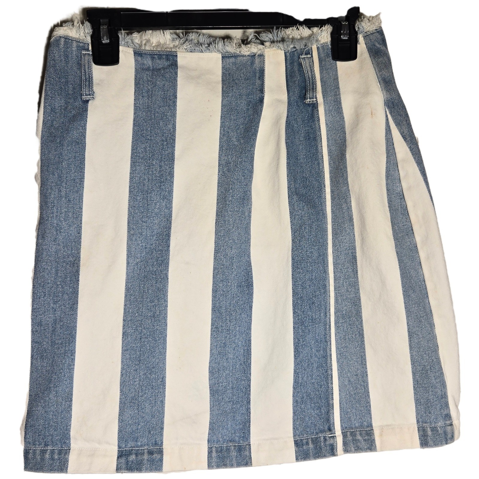 Vintage Nuovo County Seat Striped Denim Mini Skirt Blue White Wrap Front 11/12