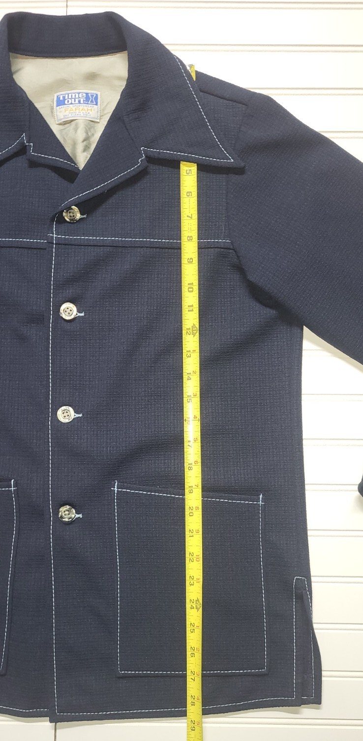 Vintage Time Out By Farah 1970s Sport Coat Leisure Suit Navy Blue Womes M/L