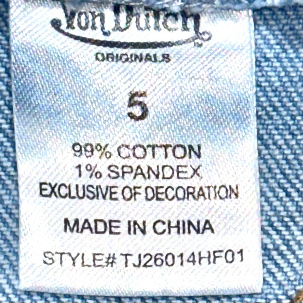 👖🛹 VON DUTCH Originals Flare Jeans Light Wash Logo Leg Y2K Sz 5/