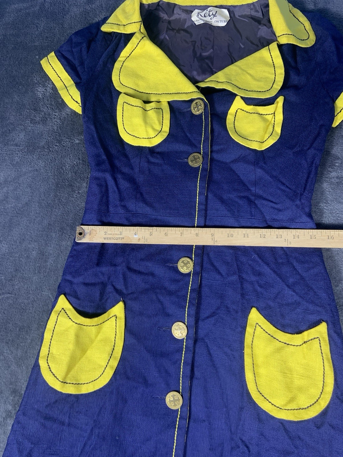 1960s Réty couture Honoré Paris vintage Navy Blue Sailor Dress Rare Size Medium