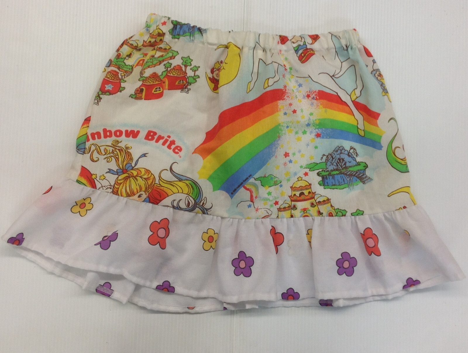 Vtg 1983 Rainbow Brite Child’s Skirt Sewcial Anxiety Upcycle Fabric with Pockets