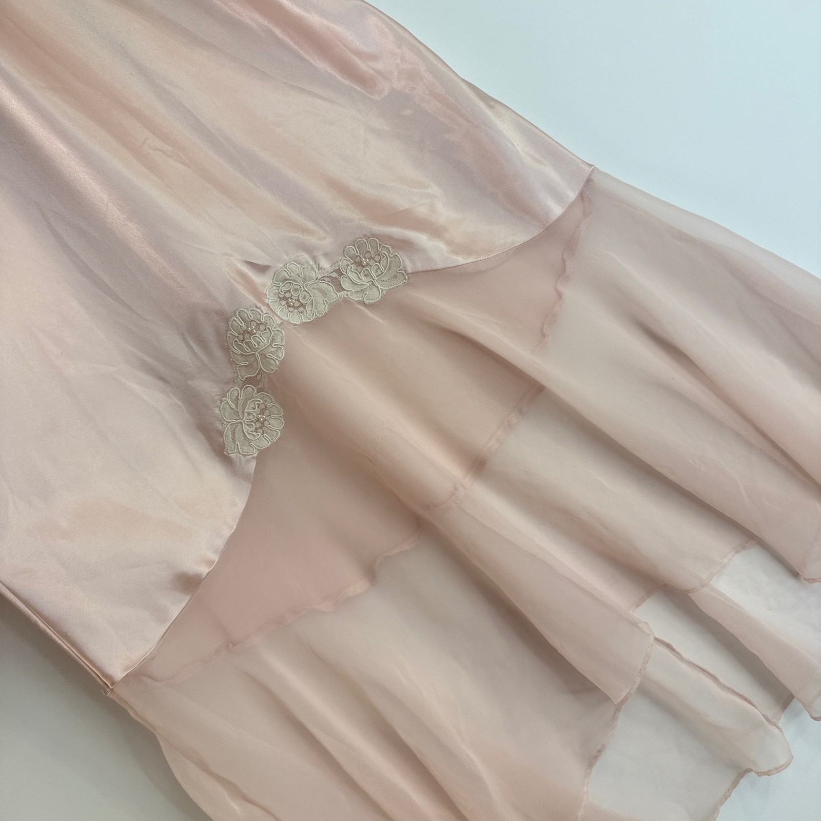 Vintage Victoria’s Secret Nightgown Slip Dress Women L Pink Lace Tiered Mesh Hem