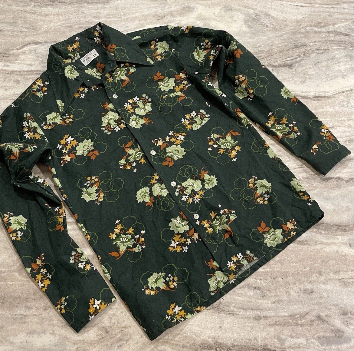 Vtg 70s Floral Cottage Core Mod GoGo Disco Button-Down Shirt JC Penney Womens 18