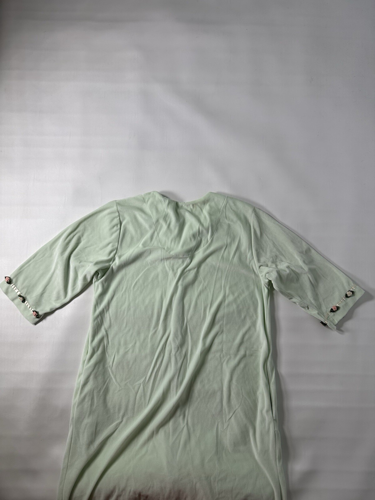 Vintage Shadowline Robe Velour Roses Mint Green Size M Zip-Up Housecoat