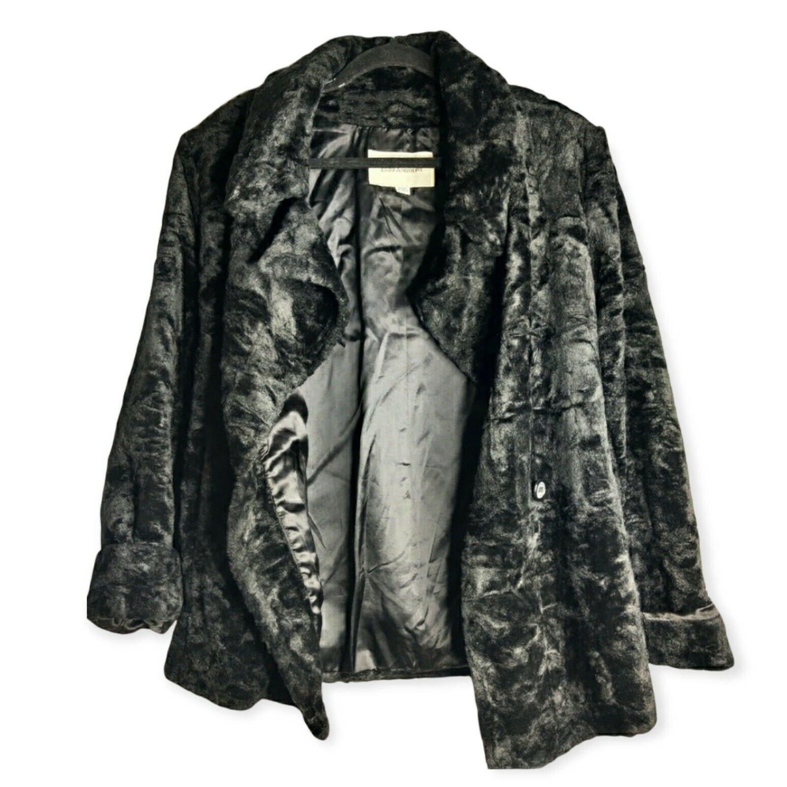 Enzo Angiolini Womens Size Large Black Faux Fur Satin Lined Vtg Jacket Coat