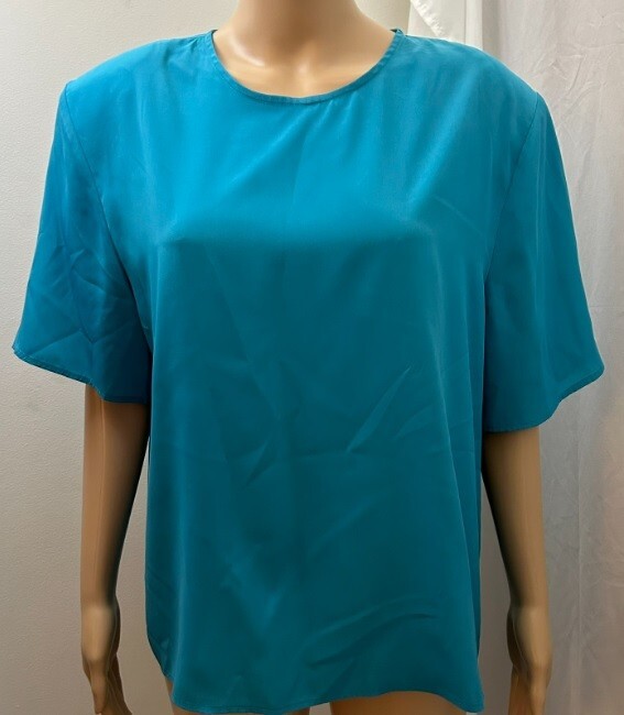 AUGUST MAX Vintage 80s EUC Women’s Size XL Short Sleeve Blouse Top Aqua