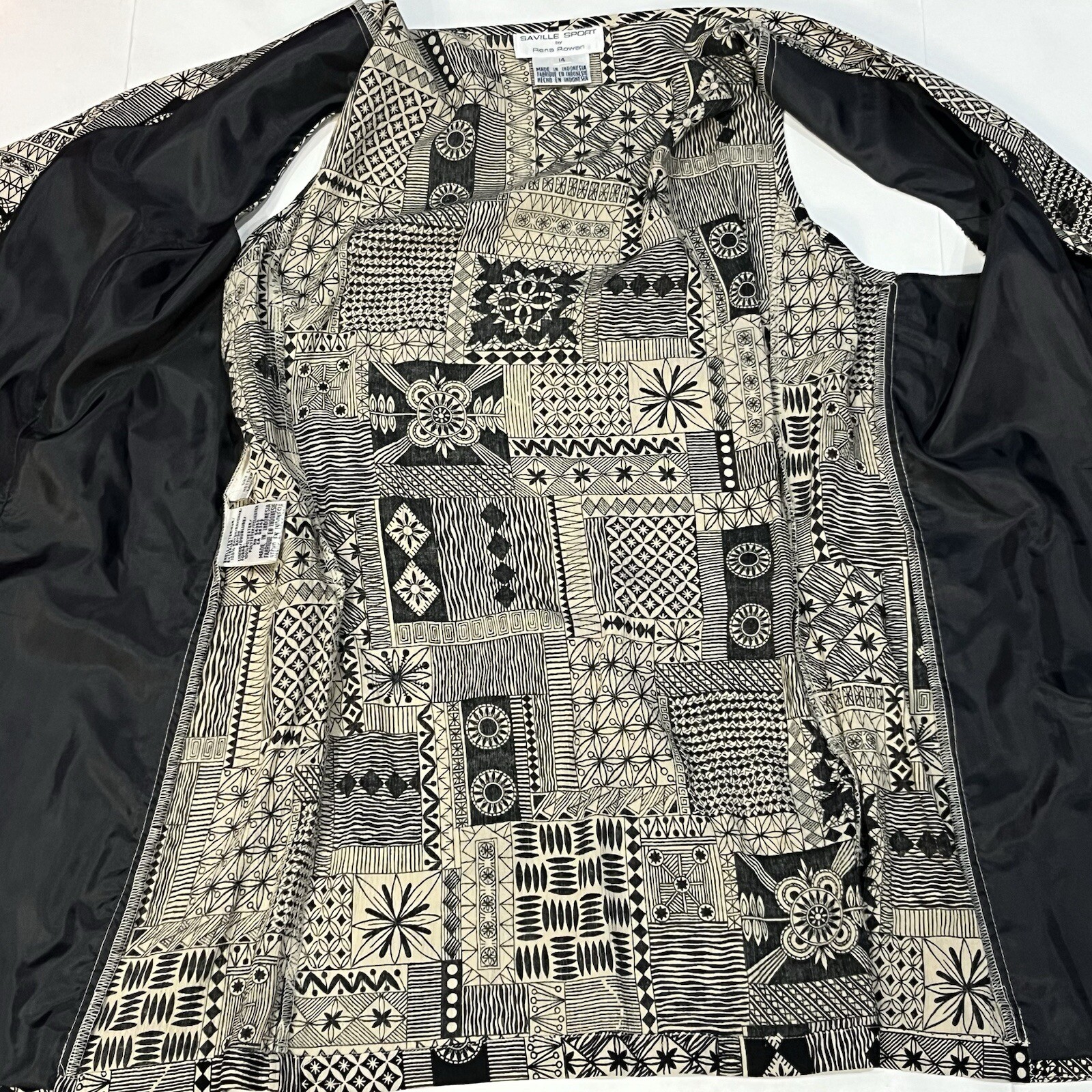 Vintage Saville Sport Rena Rowan Long Rayon Tan Black Busy Abstract Vest Size 14