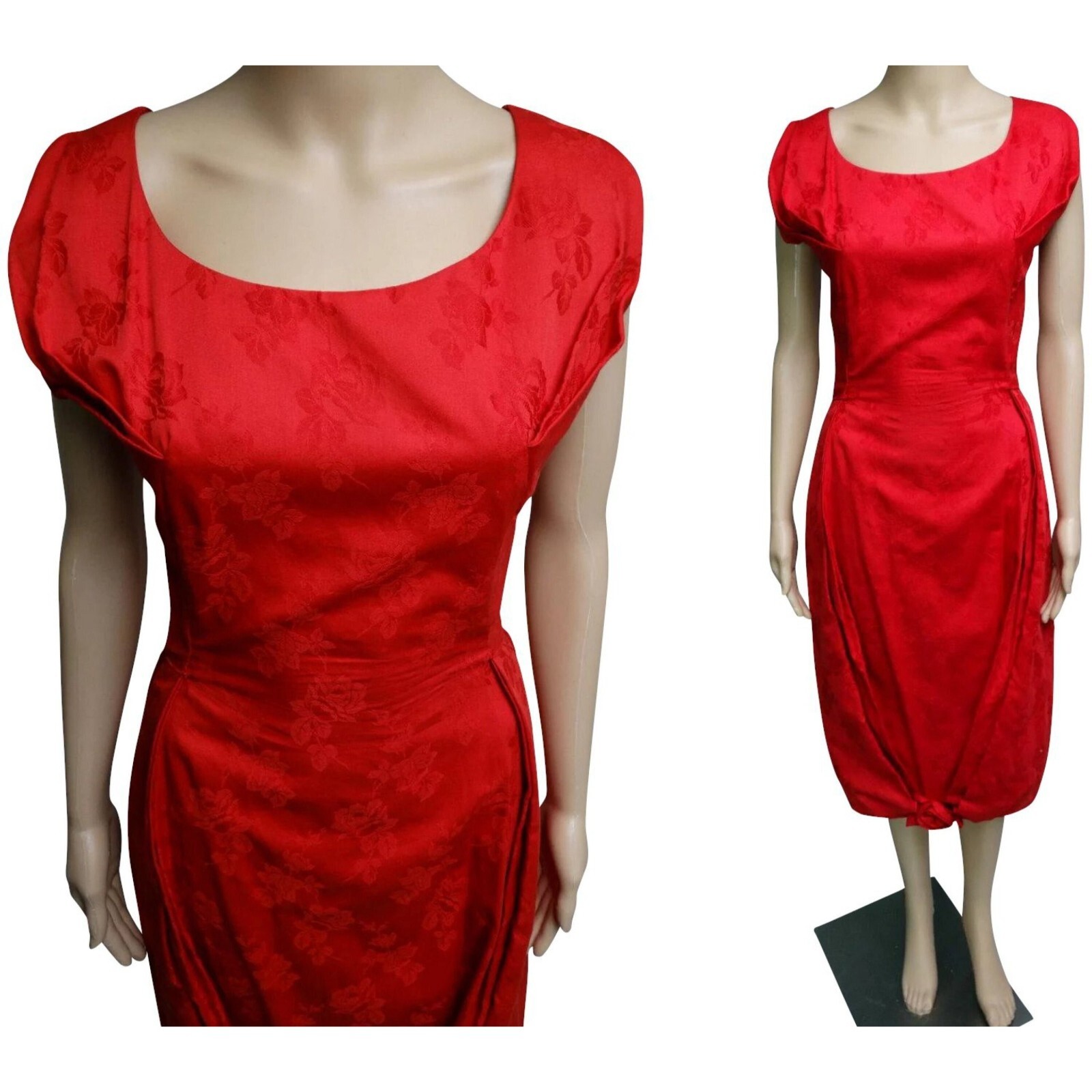 Vintage 1950s Red Cocktail Dress M. Nadler Cotton Sateen AS IS