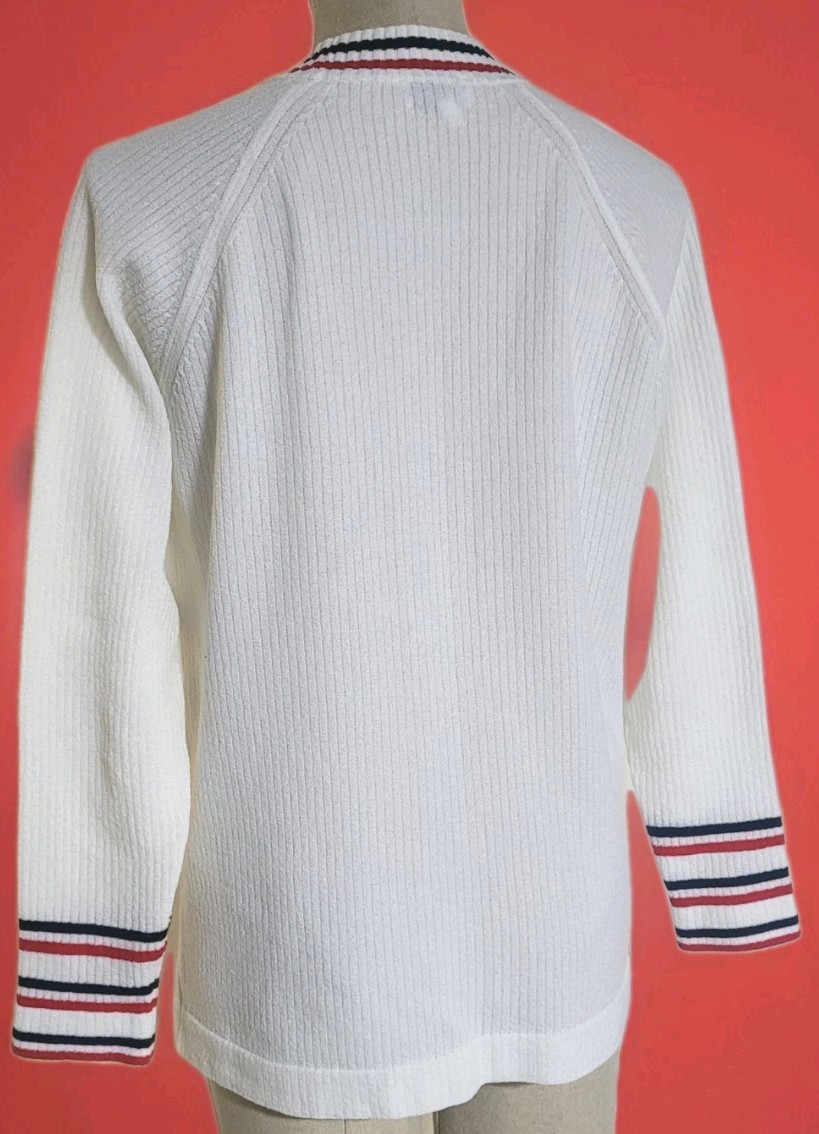 Vintage 80s 90s Womens Etonic Cardigan Sweater 40 M L Preppy Golf Tennis Striped