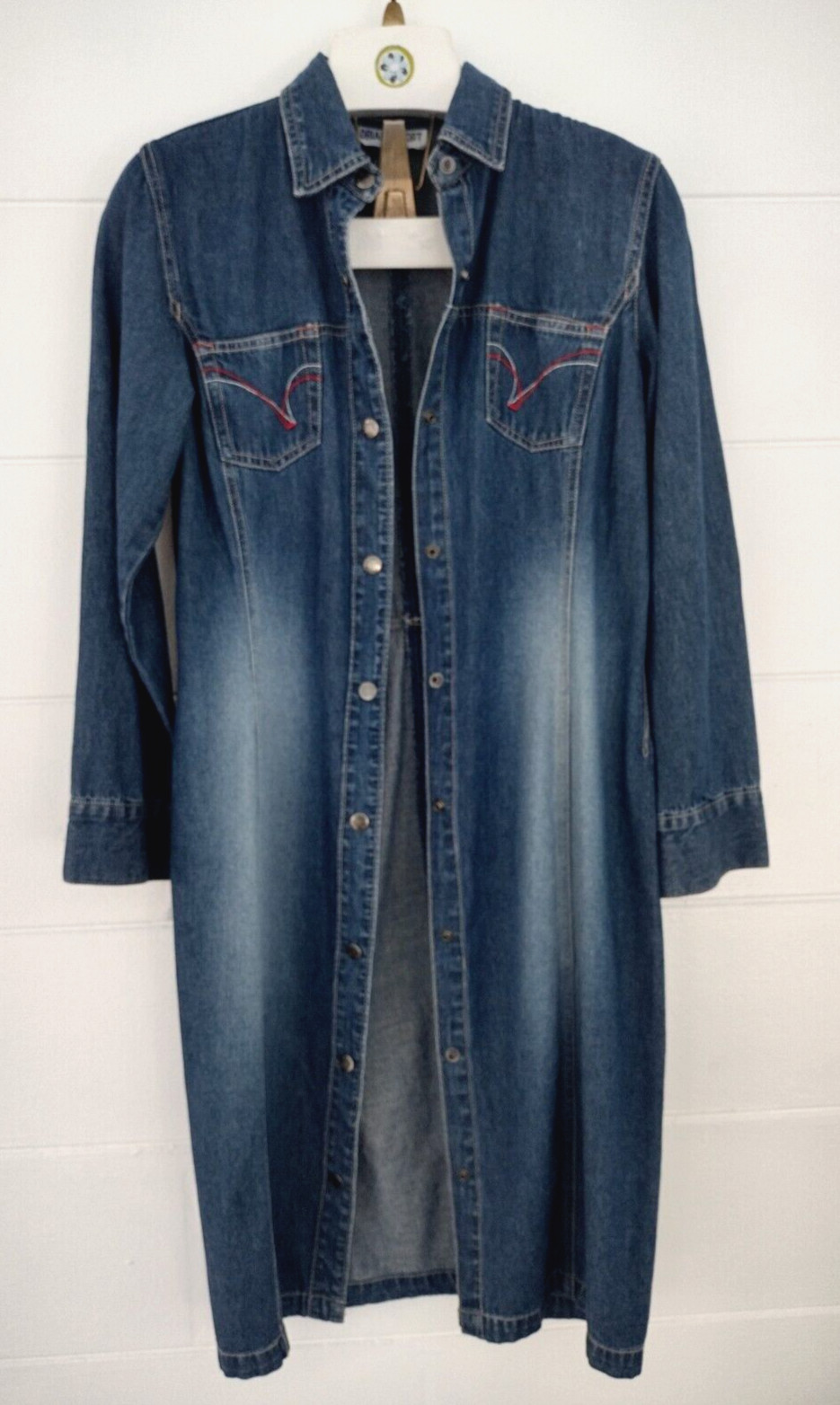 Vtg 90s Y2k Adriana Denim Jean Shirt Dress Snap Front Dark Wash Duster S Rodeo