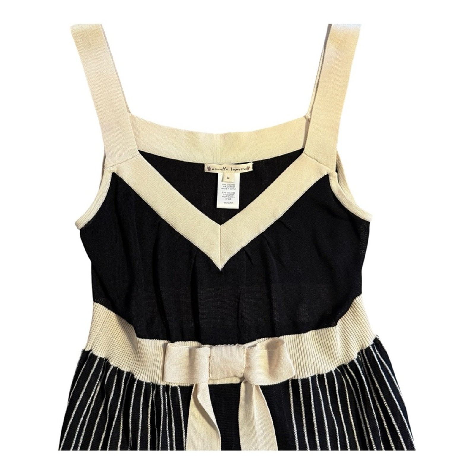 Nanette Lepore Vintage Knit Dress Black Cream Retro Coquette Feminine Medium