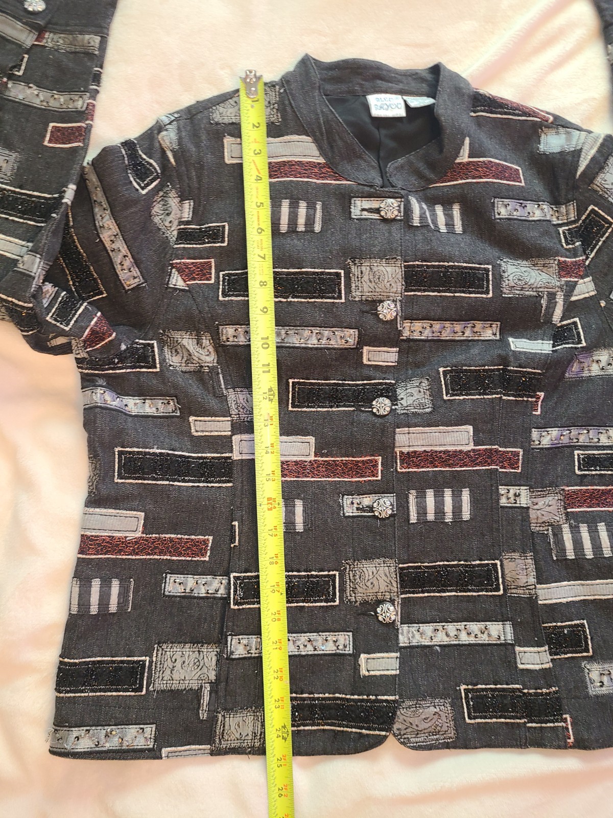 Vntg Dress Jacket womans XL Bleu Bayou Top Beaded Embroidered Patchwork Sequin