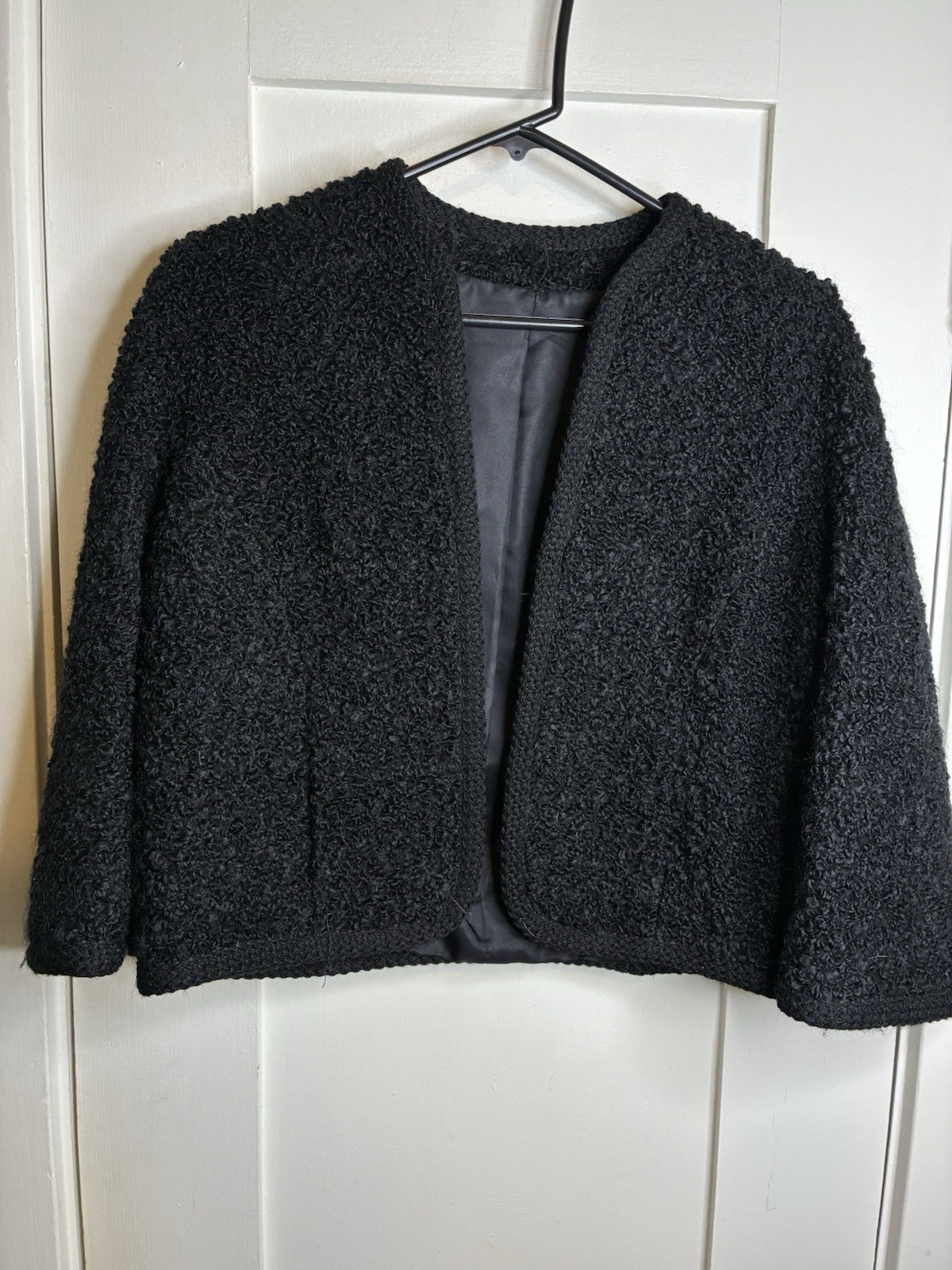 Vintage 1950’s Sandra Sage Black Boucle Wool Cropped/Bolero Jacket USA Women’s M