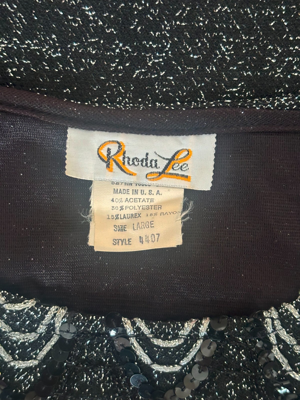 1970s Black and Silver Sequin Crop Top, by Rhoda Lee, Medium to Large