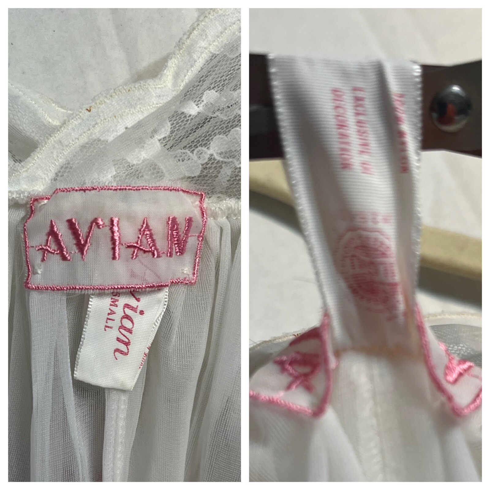 Vintage Avian Peignoir Nightgown And Robe Set White Lace Trim Sheer Small Nylon