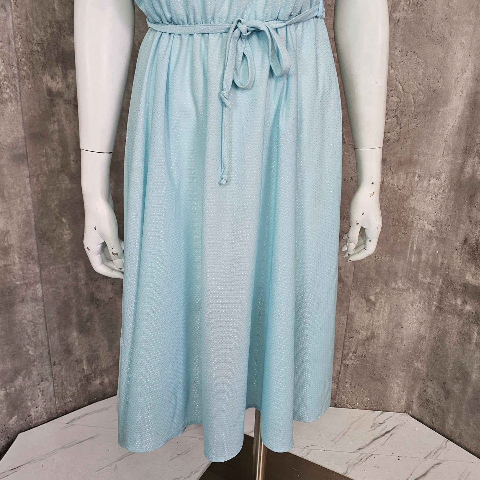 Vintage 70s 80s Baby Blue Disco Dress Midi Flutter Sleeve Secretary Glam M