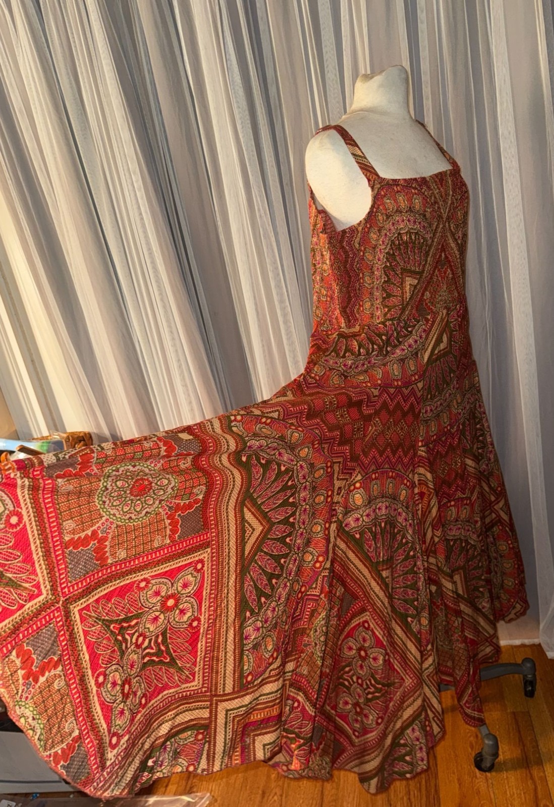 VTG Phool Plus Size 2X Dress 100% Indian Cotton Boho Handkerchief Hem Tent Maxi