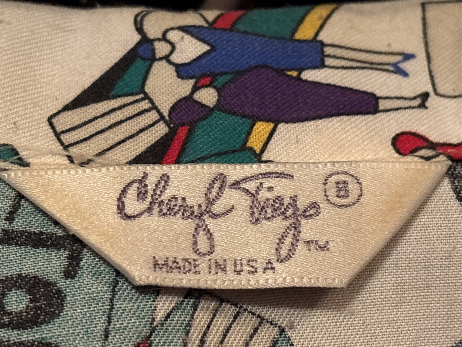 Vintage Cheryl Tiegs Sears Button Up Shirt Women 8 Stylized Print 1/2 Sleeve