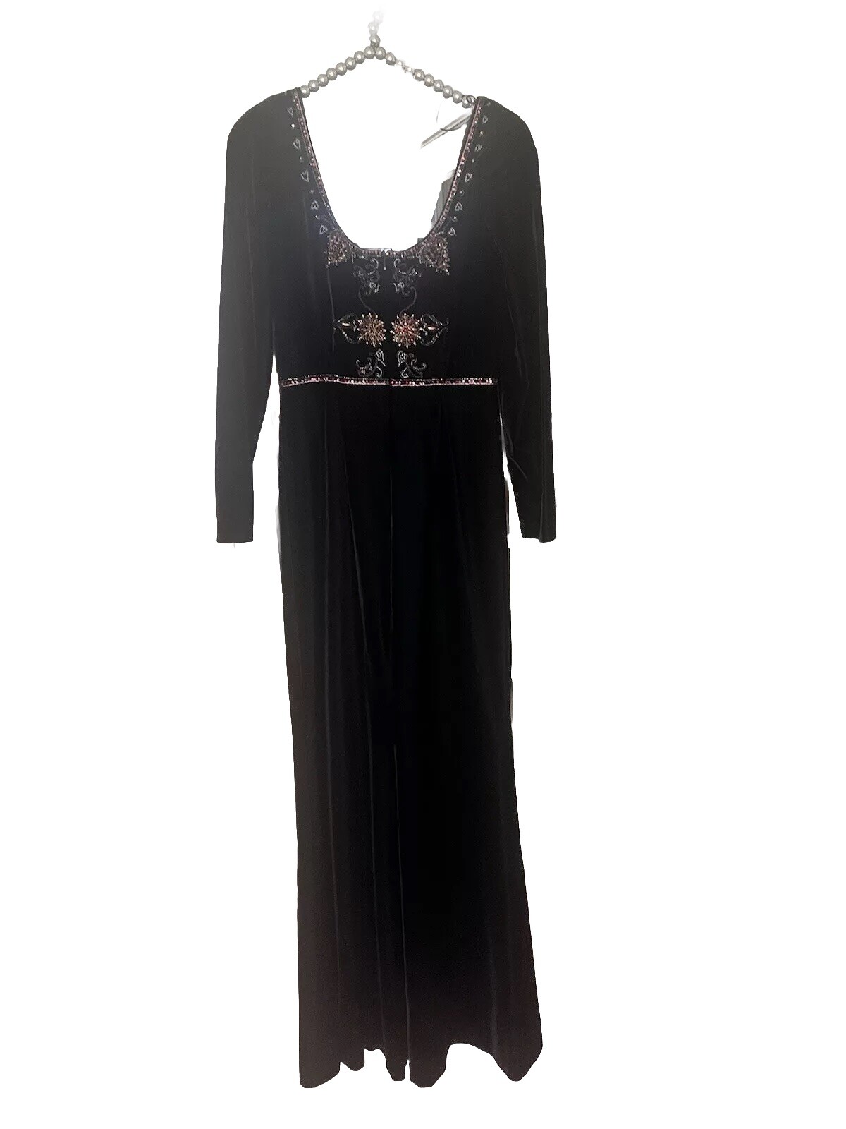 Escada Couture Vintage Black Velvet Victorian Embellished W/ Empire. Sz. 34 NWT
