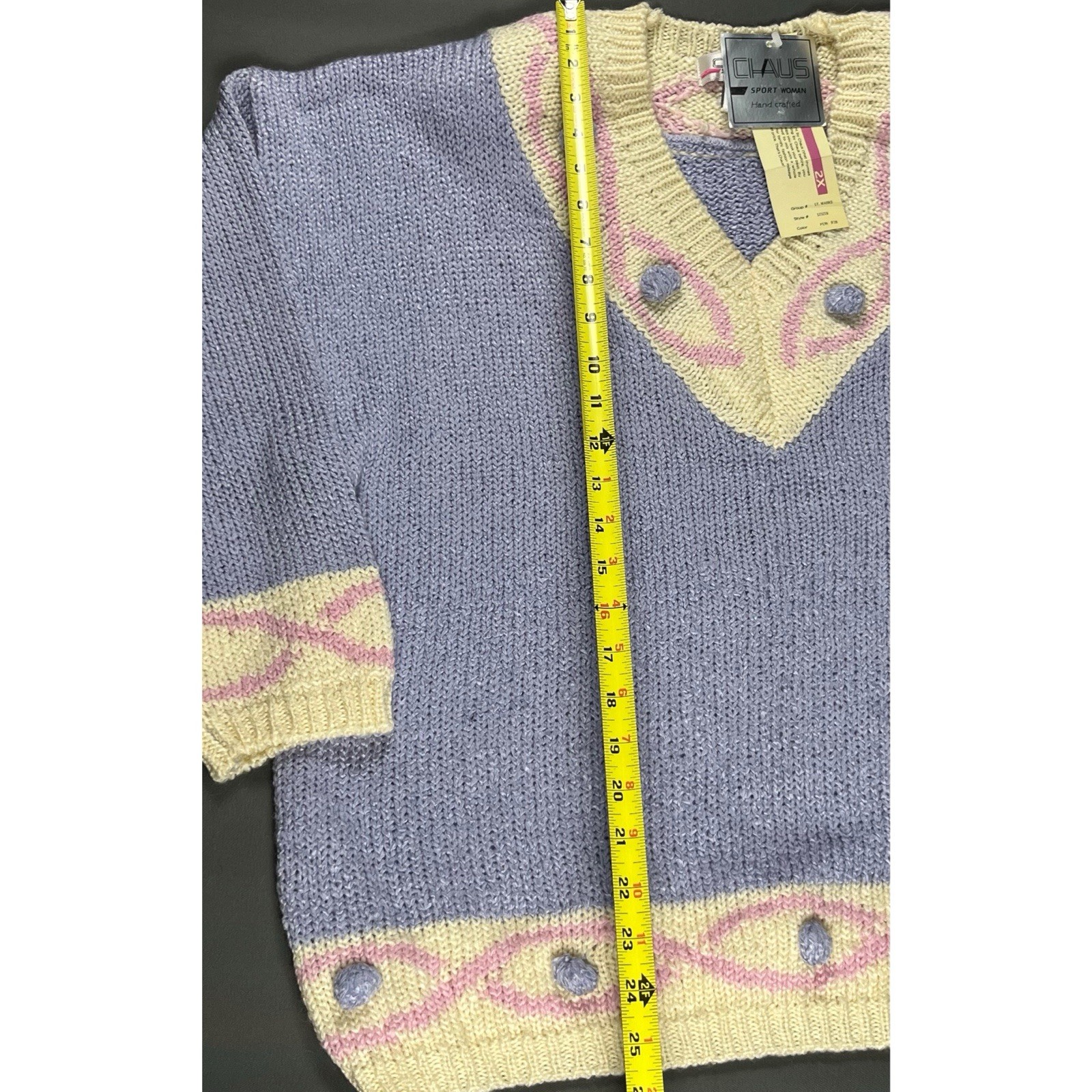 Vintage 80s Chaus Sport Woman Sweater Women’s 2X Pastel Hand Knit Wool Blend